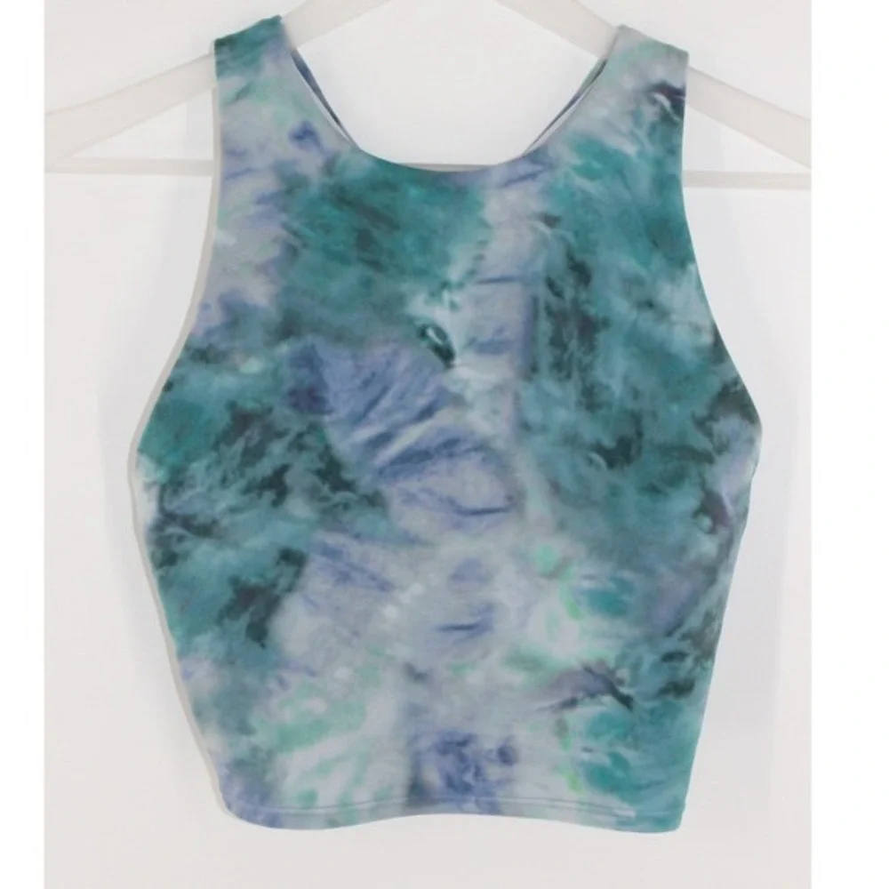 Athleta Girl Tie Dye Longline Sports Bra Crop Top Blue‎ Green Girls S